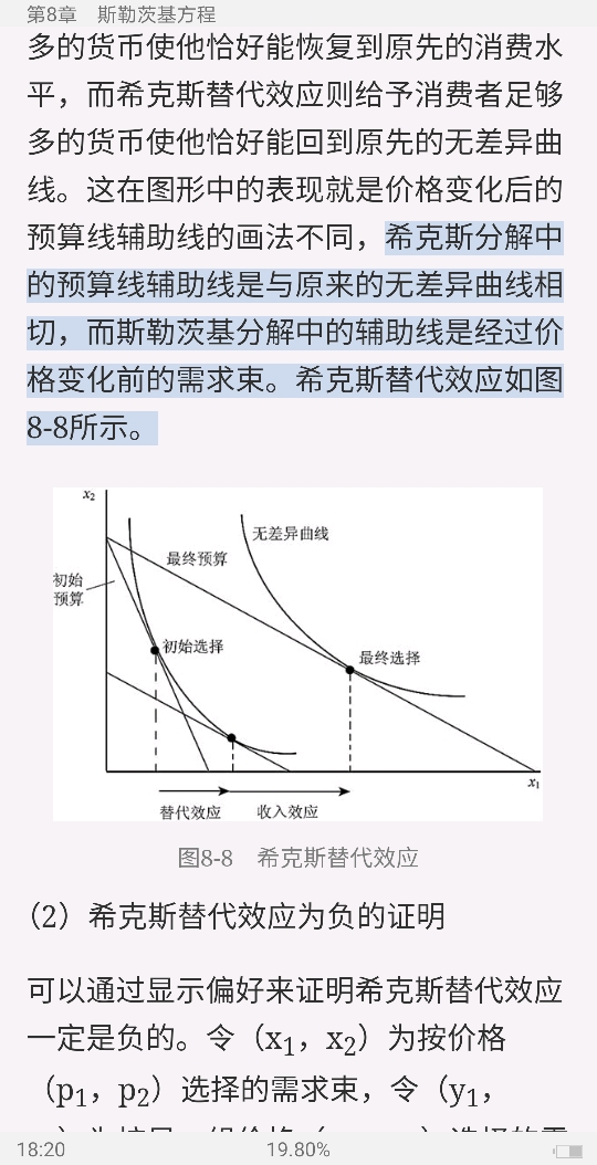 笔记 先相切希克斯分解中的预算线辅助线是与原来的无差异曲线相切,而